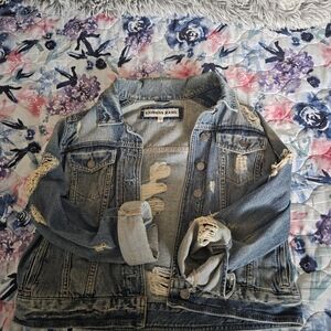 Express Distressed Light Blue Denim Jacket